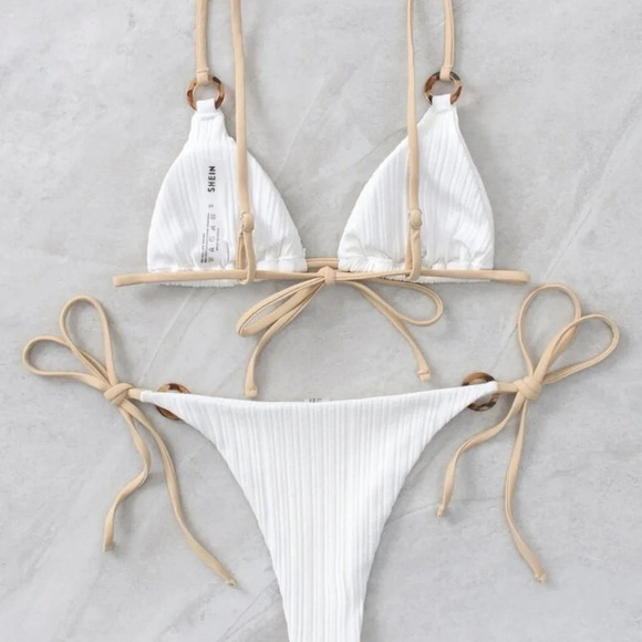 Women’s white tie side triangle bikini S - Picture 2 of 3